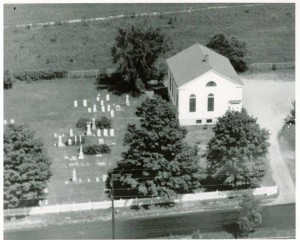 Our church building after it was moved back from the road onto it’s new basement in anticipation of the paving and widening of Evergreen Road